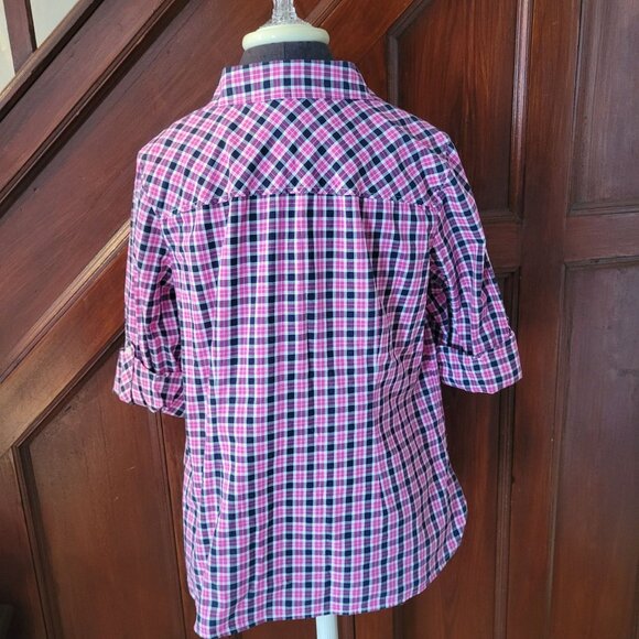 Talbots Womens Petite Plaid Button-Down Shirt With Roll-Up Sleeves xp - Picture 3 of 6